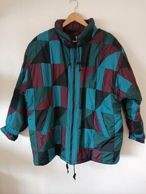 Vintage Spencer Douglas Patchwork Puff Coat Full Zip Pockets Dark Colors